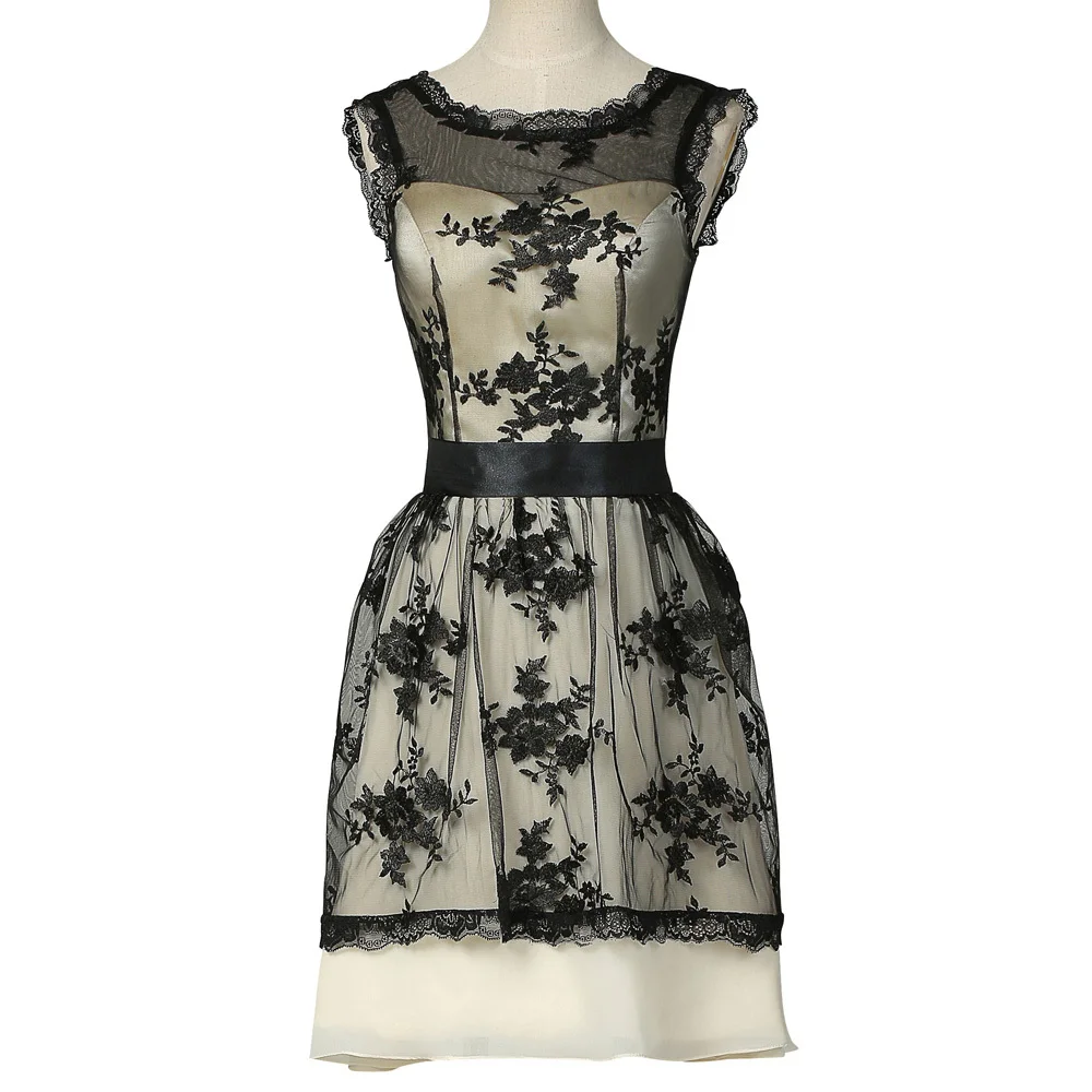 New Arrival Sexy Crew Neck Sleeveless Mini Lace Black Prom Dresses Short Celebrity A Line Party Dresses Vestidos De Festa 007573