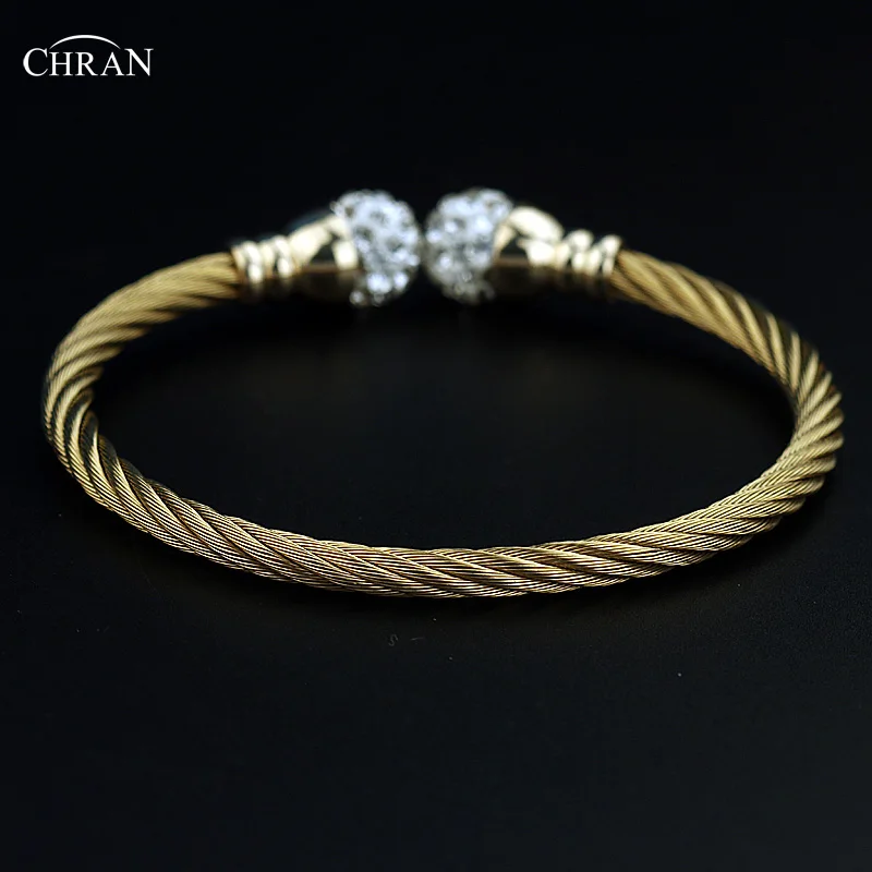 CHRAN Classic Gold Color Elastic Adjustable Stainless Steel Twisted