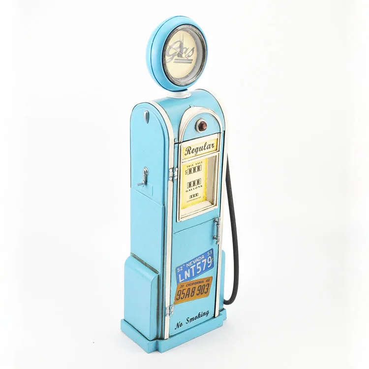 Wholesale Antique Gas Pump Model Shaped Light Blue 1:4 Scale Metal Display Cabinet Gasoline For Decoration