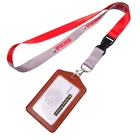 Fashion leather lanyard id card badge holder