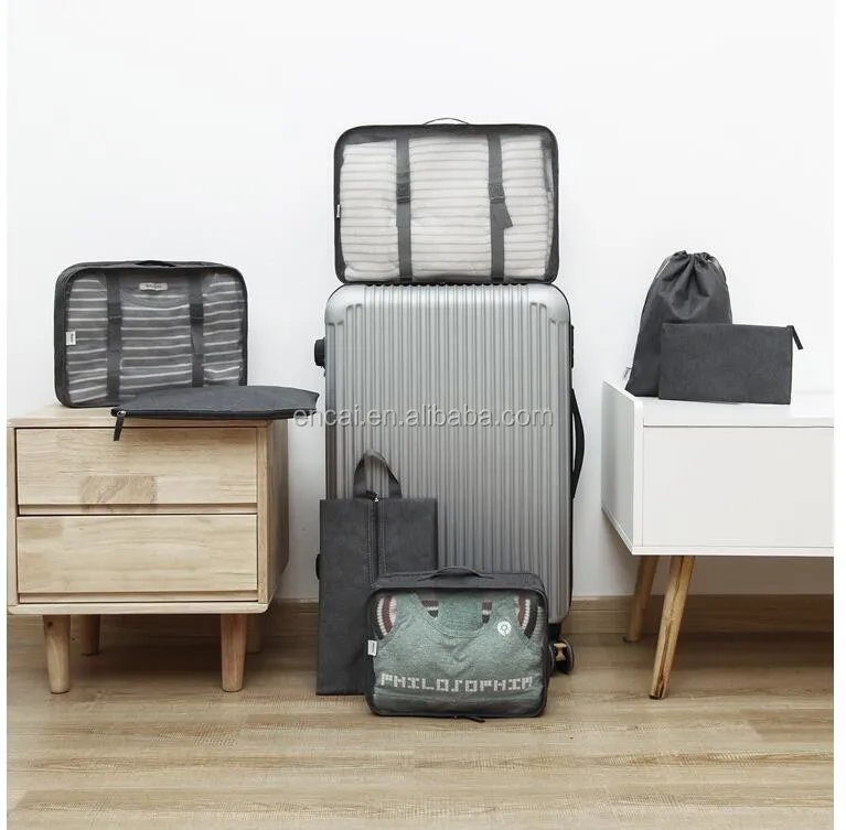 encai travel foldable clothes storage bag set 6 in 1 packing