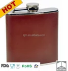New 6 oz Stainless Steel Brown Leather Wrapped Alcohol Wine Hip Drink Flasks, jagermeister stainless steel hip flask gift set