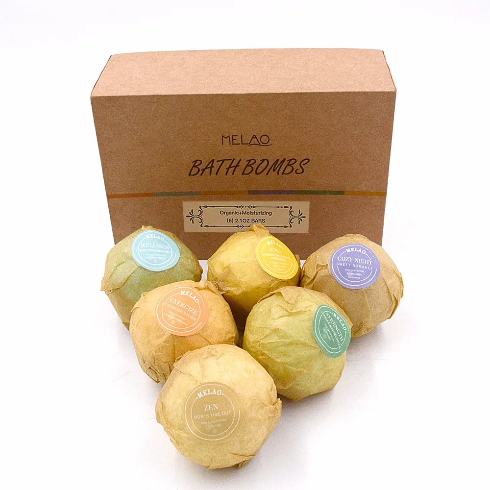 private label gift set of 6 melao organic bath bombs, large bath