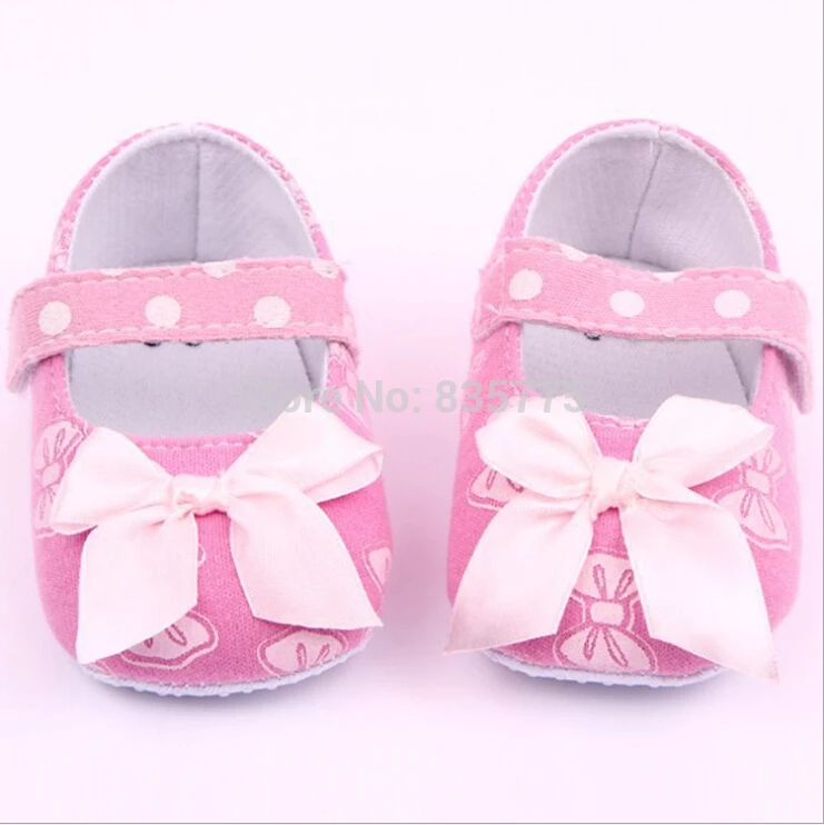 Sweet Mary Janes Pink Bow Princess Dress Shoes Newborn Baby Kids Prewalker Shoes Infant Toddler Girls Print Bow Anti-slip Shoes