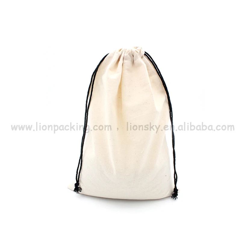 wholesale organic muslin cotton canvas flour drawstring bag