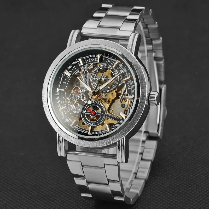 New Silver Watches Luury Brand Men's Fashion Automatic Embossed Skeleton Man Mechanical Watches relogio masculino Relojes