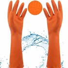 Yellow flock Lined Latex Household Kitchen Cleaning Dishwashing Rubber Gloves