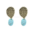 Fashion Women Vintage Turquoise Natural Stone Metal Drop Earrings