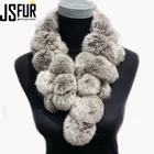 Factory Price Rabbit Fur Ball Shawl Rabbit Fur Scarf With Pom Poms