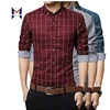 Long Sleeve Wine Red Shirts Fancy Plaid Cotton Shirt For Men