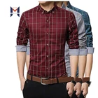 Long Sleeve Wine Red Shirts Fancy Plaid Cotton Shirt For Men