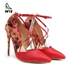 Top grade shaving cortical features rubber sole material flower heel shoes pointed toe women sexy girls high heels