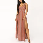 Woman Summer Spaghetti Strap Striped Long Maxi Dress