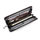Men Purse Casual Business and Style Woven Pattern Brown Genuine Leather Zipper Clutch Bag