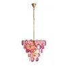Modern gold hanging agate stone living room decorative pink round chandelier lights