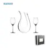 Wholesale high quality all kinds of handmade crystal red wine glasses sets with U shape wine decanter packed in gift box