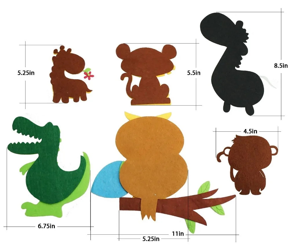 non-woven felt zoo animal cutouts shapes for hand