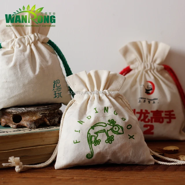 logo printed promotional gift muslin cotton drawstring bag