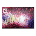 Hand Painted Burgundy Acrylic Painting Picture on Canvas Dreamy Forest Oil Painting