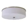 Ceiling fixture with brushed nickel finish and frosted acrylic lens shade
