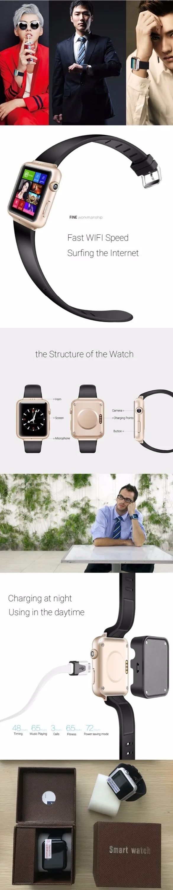 1.5inch 3G K8 Bluetooth Smart watch Phone support Android 4.4 Webcam Wifi FM Camera