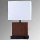 Old bronze square wood table lamp and rectangular shade with black base AC outlets