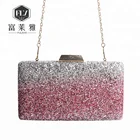 Gradient color ladies glitter clutch purse with chain