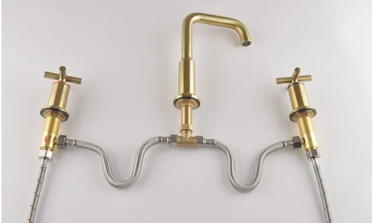 Brushed Gold Taps Brass Bathroom Faucet 3 Hole