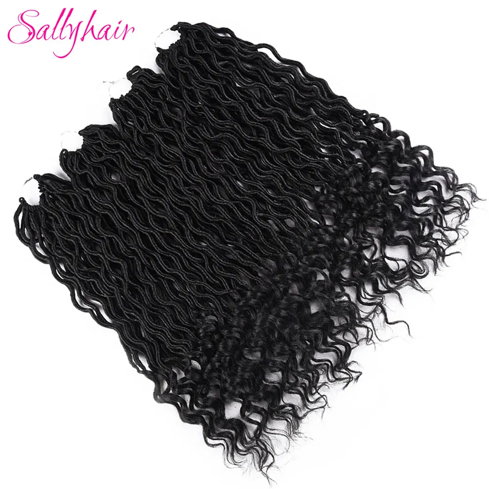 Sallyhair Faux Locs Curly 24 StrandsPack Crochet Braids Hair Extension Synthetic Soft Ombre Braiding Hair Loose End Black Brown (5)