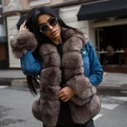 2018 new design real fox fur lined winter denim jeans fur parka coats jackets for women