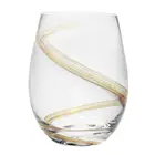 handblown stemless wine glasses with gold stripe