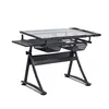 Clear Glass Top Height Adjustable Drafting Drawing Table with Stool
