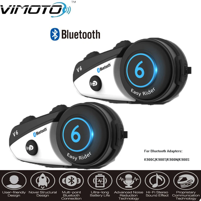 Vimoto Brand 2pcs V6 Motorcycle Helmet Bluetooth Headset Intercom Wireless Intercomunicador BT Interphone