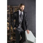 Three Pieces Black Satin Men Suits Italian Style Made in China