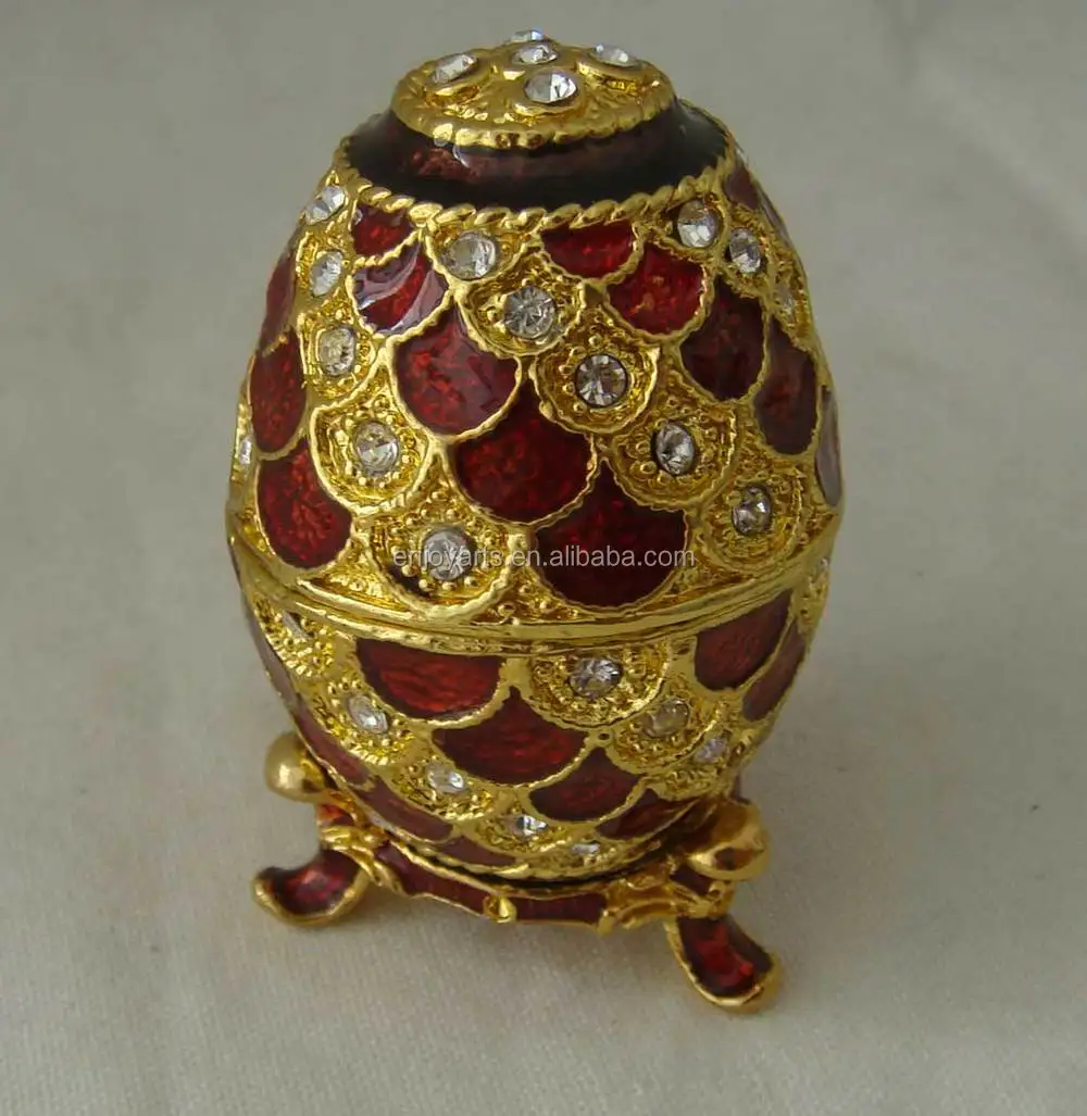 hand enamel crystals jeweled faberge egg metal trinket box(p0507