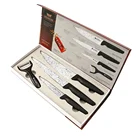 Plastic Box Plastic Handle Nonstick Marble Coating Stainless Steel Kitchen Knives Set Cheap Cutlery With Gift Box Packing