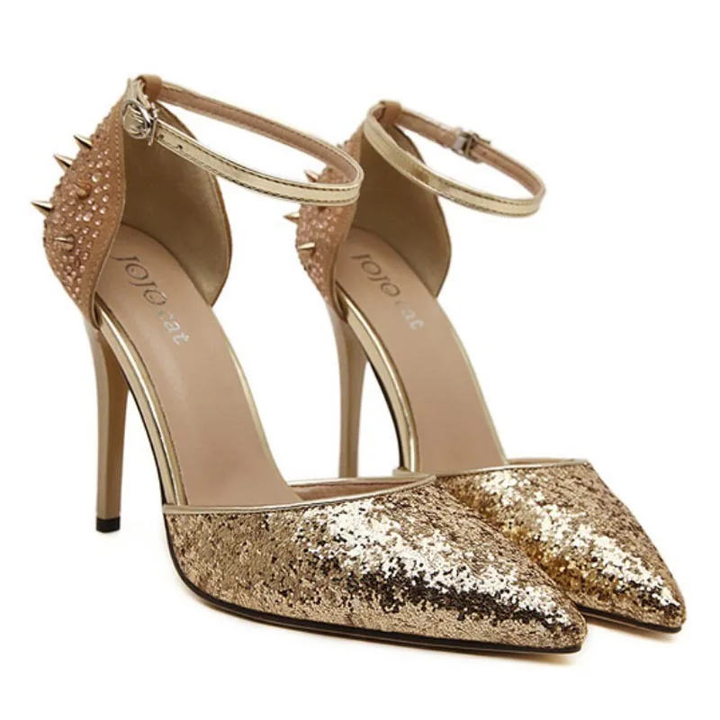 Hot! Golden Sexy Rivet Women Sandals High Heel Ladies Pumps Rockstud Shoes Woman Sandalias Mujer Sandales Femme Summer style