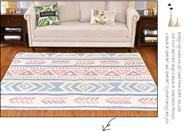 washable moroccan style tapis nordic geometric pattern hand tying cotton printed rug mat