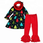 Trendy Western Girls Scarf Clothes Sets Kids Winter Fall Outfits Baby 3Pcs Cotton Sets