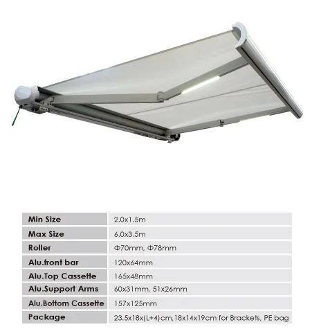PU coated full cassette retractable awning