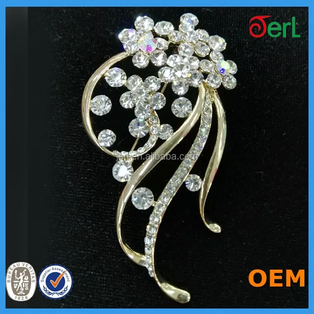 fashion plated gold rhinestone brooch large crystal brooch