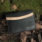 Wallet Black Italian Vegetable Tanned Leather Credit Card Holder Wallet For Men With Ostrich Leather Card Slot