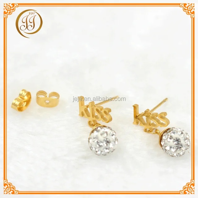 jewelry letter kiss crystal ball drop earrings for lover