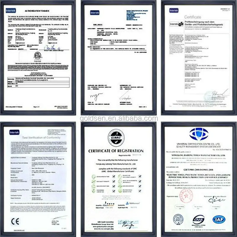 GOLDENTOOL certifications