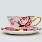 Wholesale rose decal printing bone tea set espresso cup porcelain coffee cups and saucers gift set