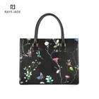China supplier design flower print black leather women satchel bags handbag