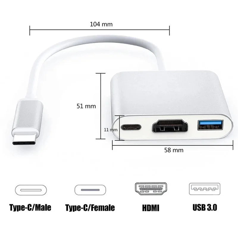 3 ports type c to hdmi interface & usb 3.0 adapter for 1080P HDTV Macbook Laptop - ANKUX.COM
