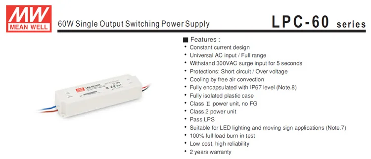 Original Mean Well 60w Single Output Led Driver Lpc 60 1750 Buy Mean