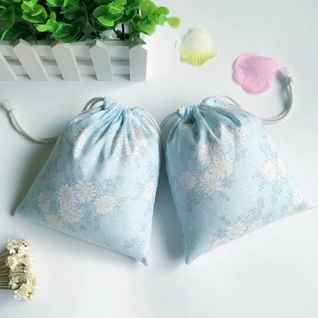 floral custom cotton canvas drawstring gift bag
