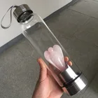 Outdoor Wholesale Crystal Gemstone Rose Pink Quartz Crystal Angel Glass Water Bottle